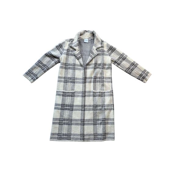 CYRUS Sweater Coat; Size Women's Large, Warm & Fuzzy! Cream & Gray Plaid pattern - Picture 1 of 8